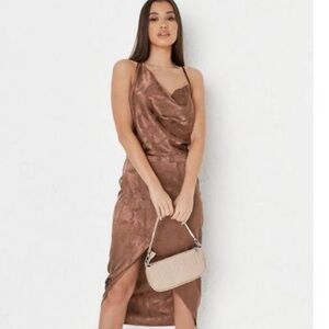 NEW Missguided Asymmetric Wedding Guest Dress Size 12 Champagne Color NWT
